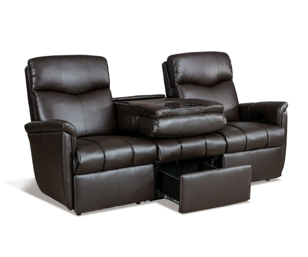 Lux Wall Hugging Reclining Sofa with Fold Down Back and Drawer Amish