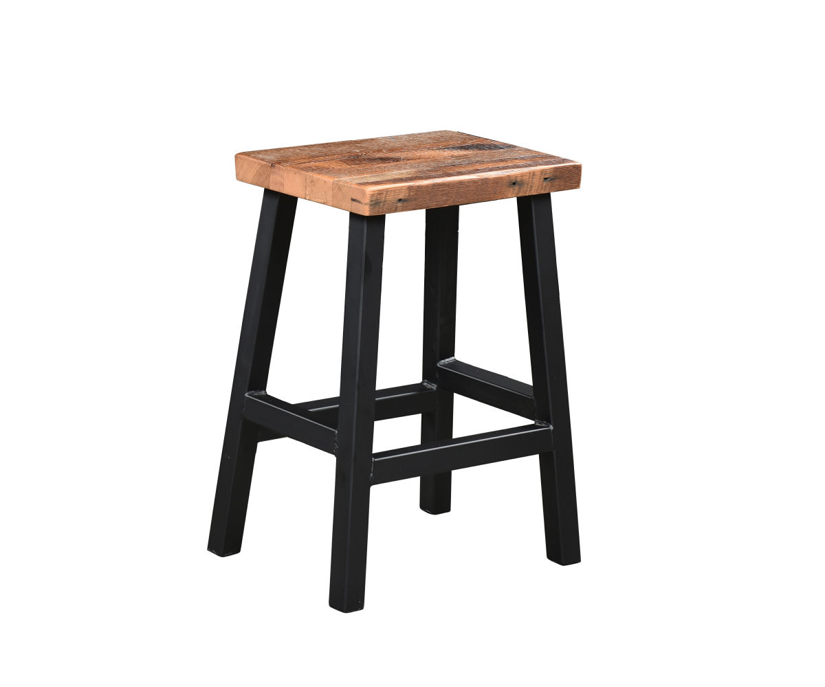 Barnwood Bar Stool with Metal Base Amish Traditions Fine Furniture