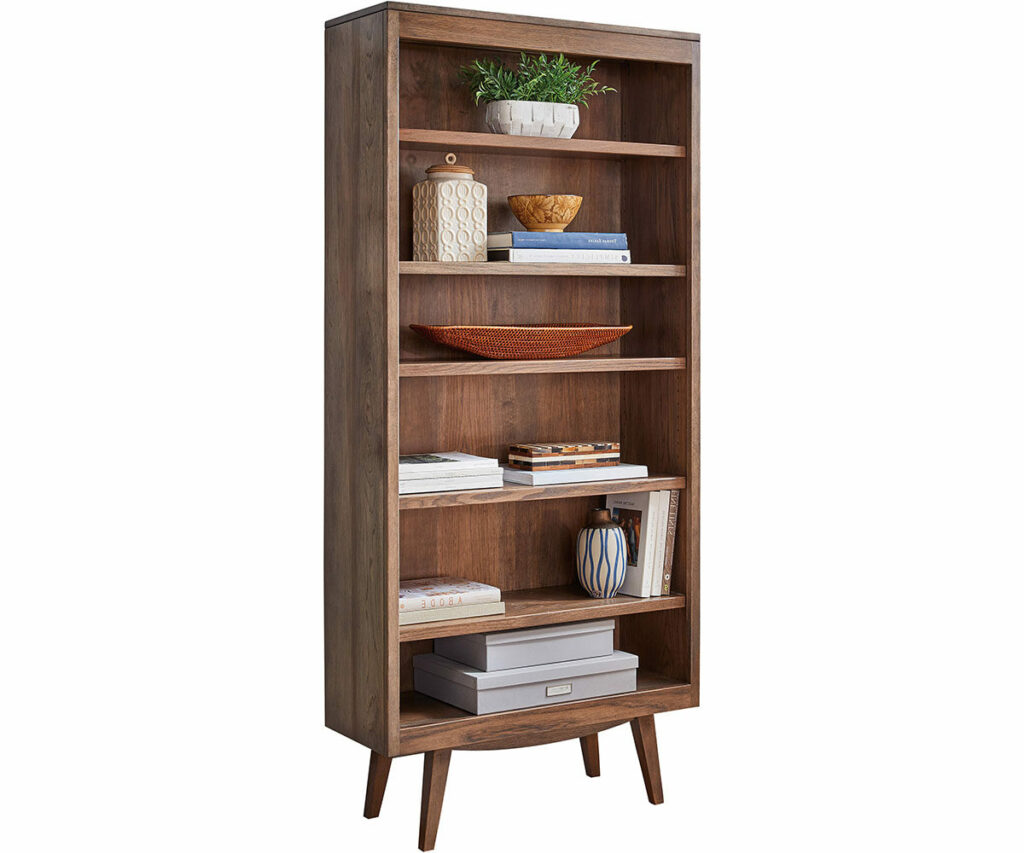 Amish home office furniture companion bookcase with mid-century legs and adjustable shelves.