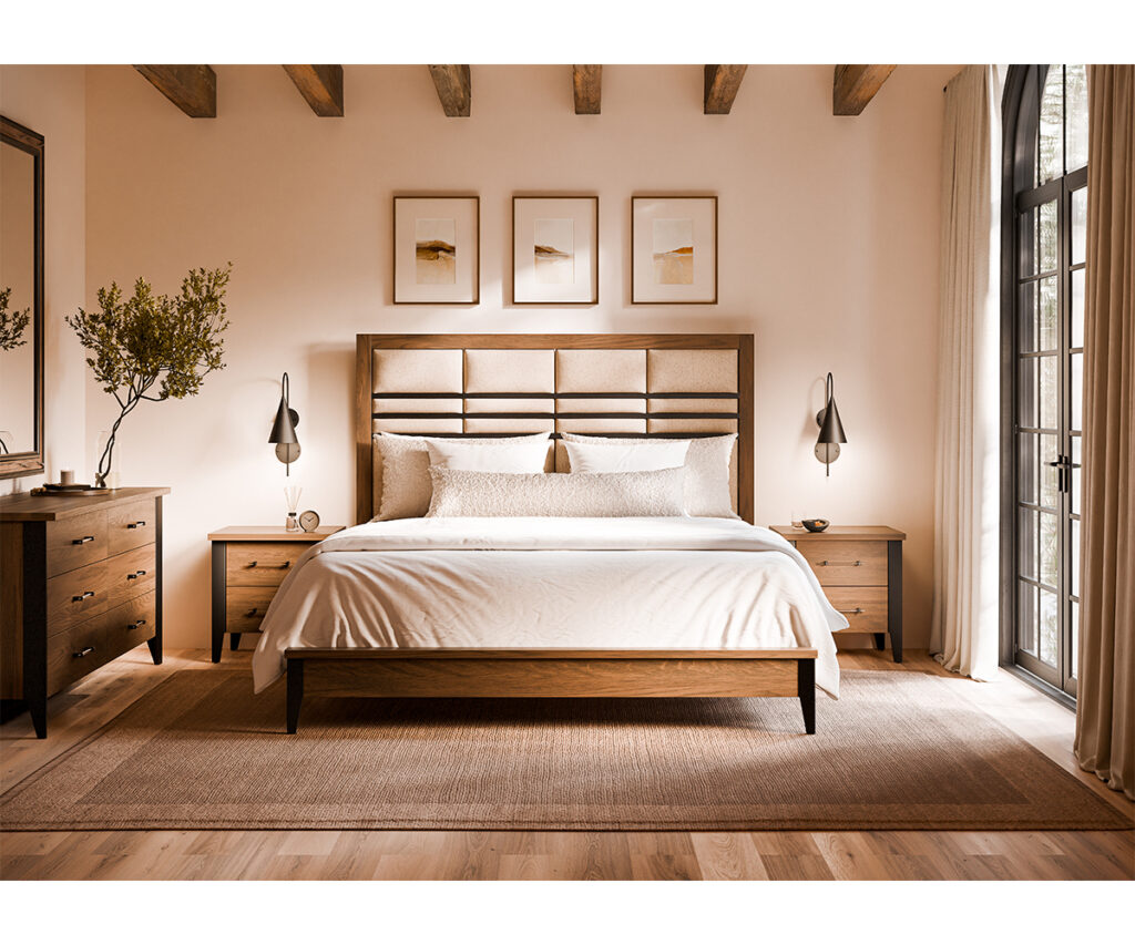 Neutral modern bedroom showing how to choose bedroom furniture for style and functionality.