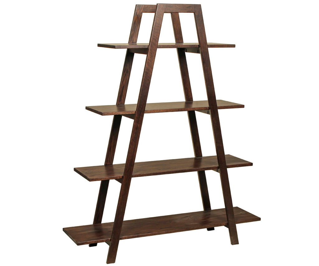 Amish home office furniture companion trapezoid ladder shelf with four tiered shelves.